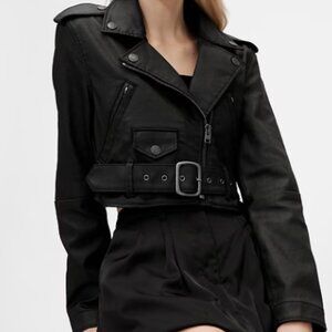 GapStudio Coated Denim Crop Moto Jacket